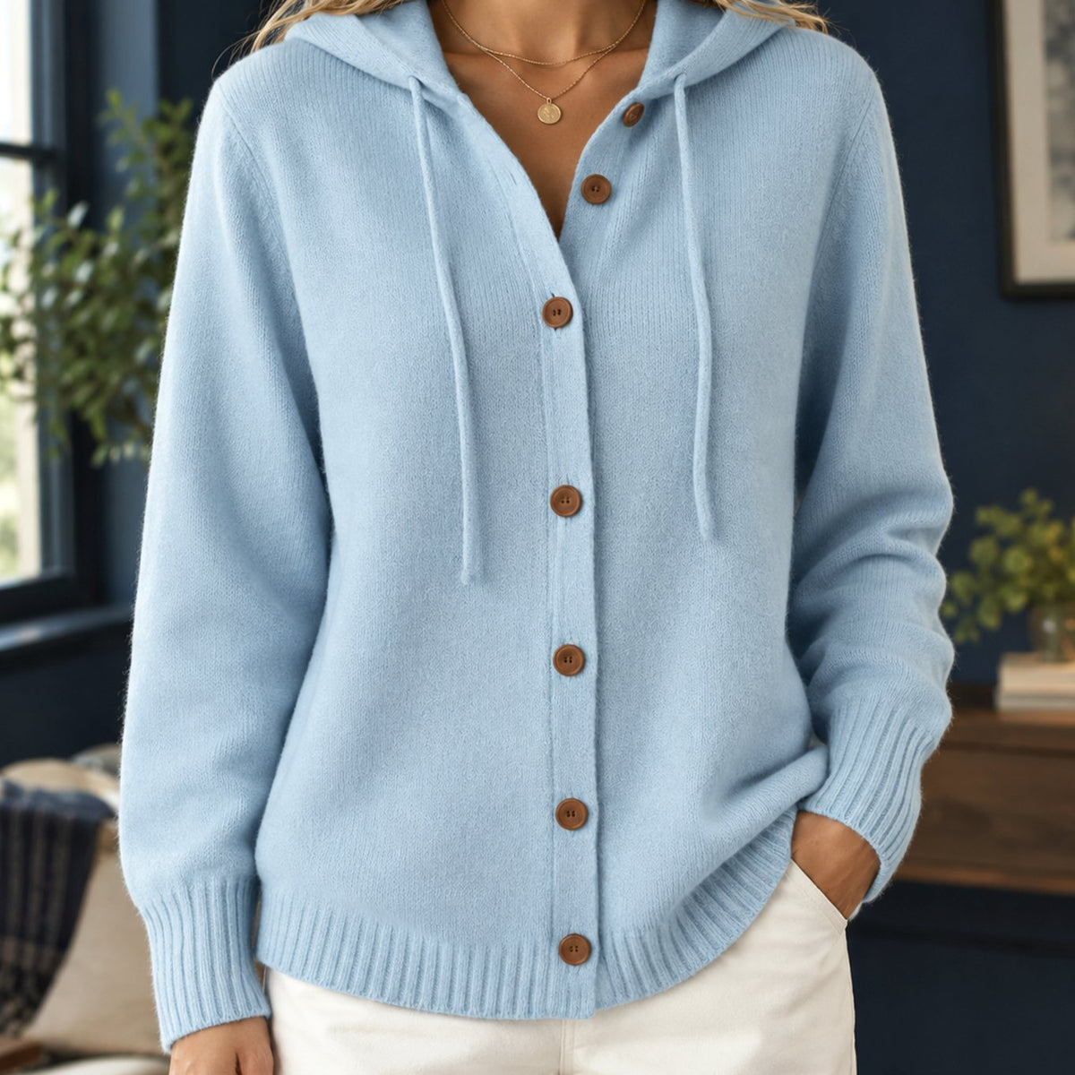 Women's Relaxed-Fit Hooded Button-Front Knit Cardigan