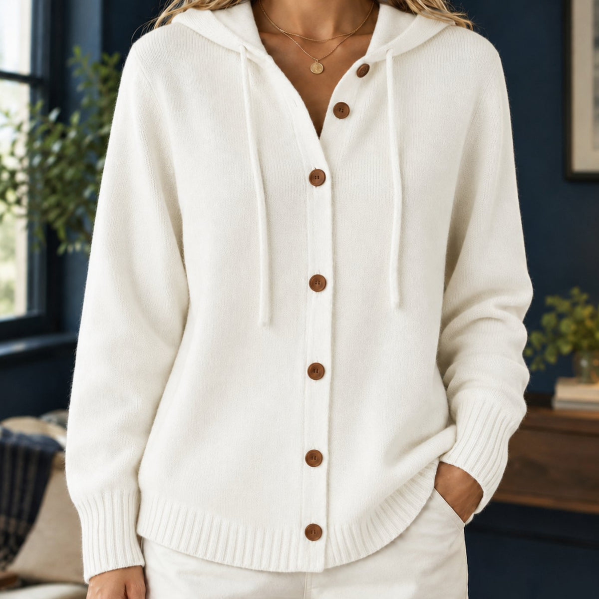 Women's Relaxed-Fit Hooded Button-Front Knit Cardigan