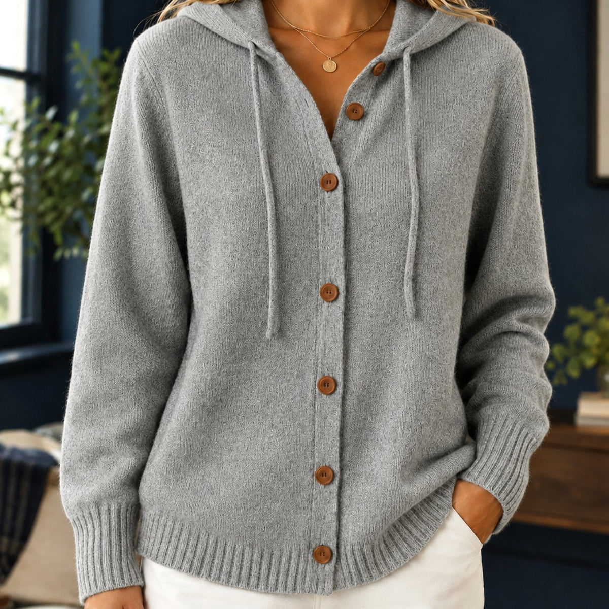 Women's Relaxed-Fit Hooded Button-Front Knit Cardigan