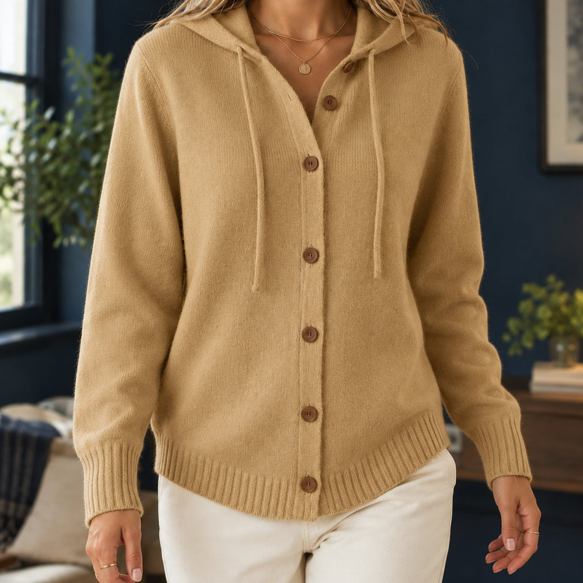Women's Relaxed-Fit Hooded Button-Front Knit Cardigan