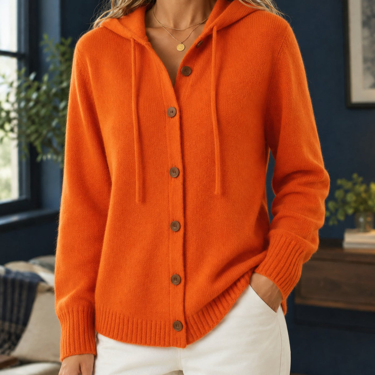 Women's Relaxed-Fit Hooded Button-Front Knit Cardigan