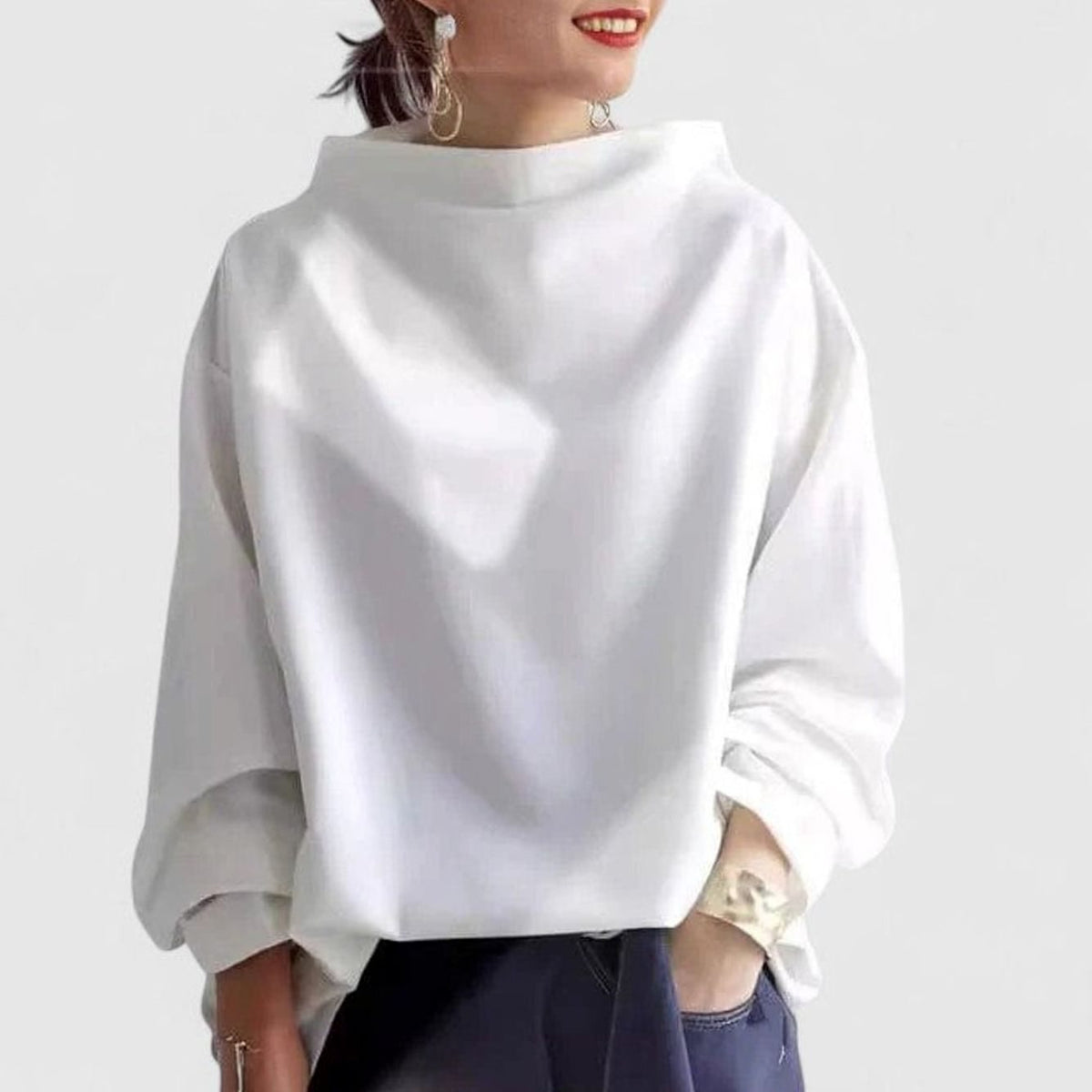Women's Relaxed-Fit Mock-Neck Long-Sleeve Sweatshirt Top