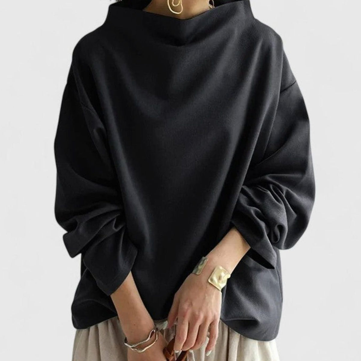 Women's Relaxed-Fit Mock-Neck Long-Sleeve Sweatshirt Top