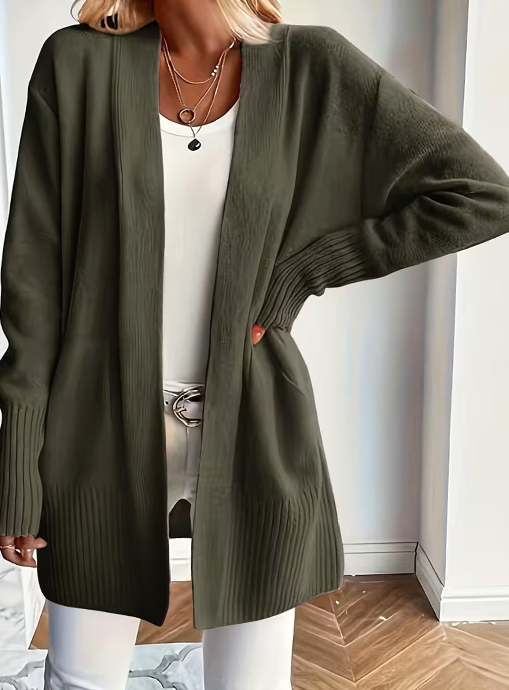 Gilet en maille pour femme à coupe décontractée et devant ouvert