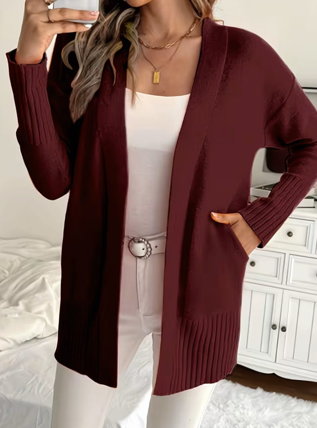 Gilet en maille pour femme à coupe décontractée et devant ouvert