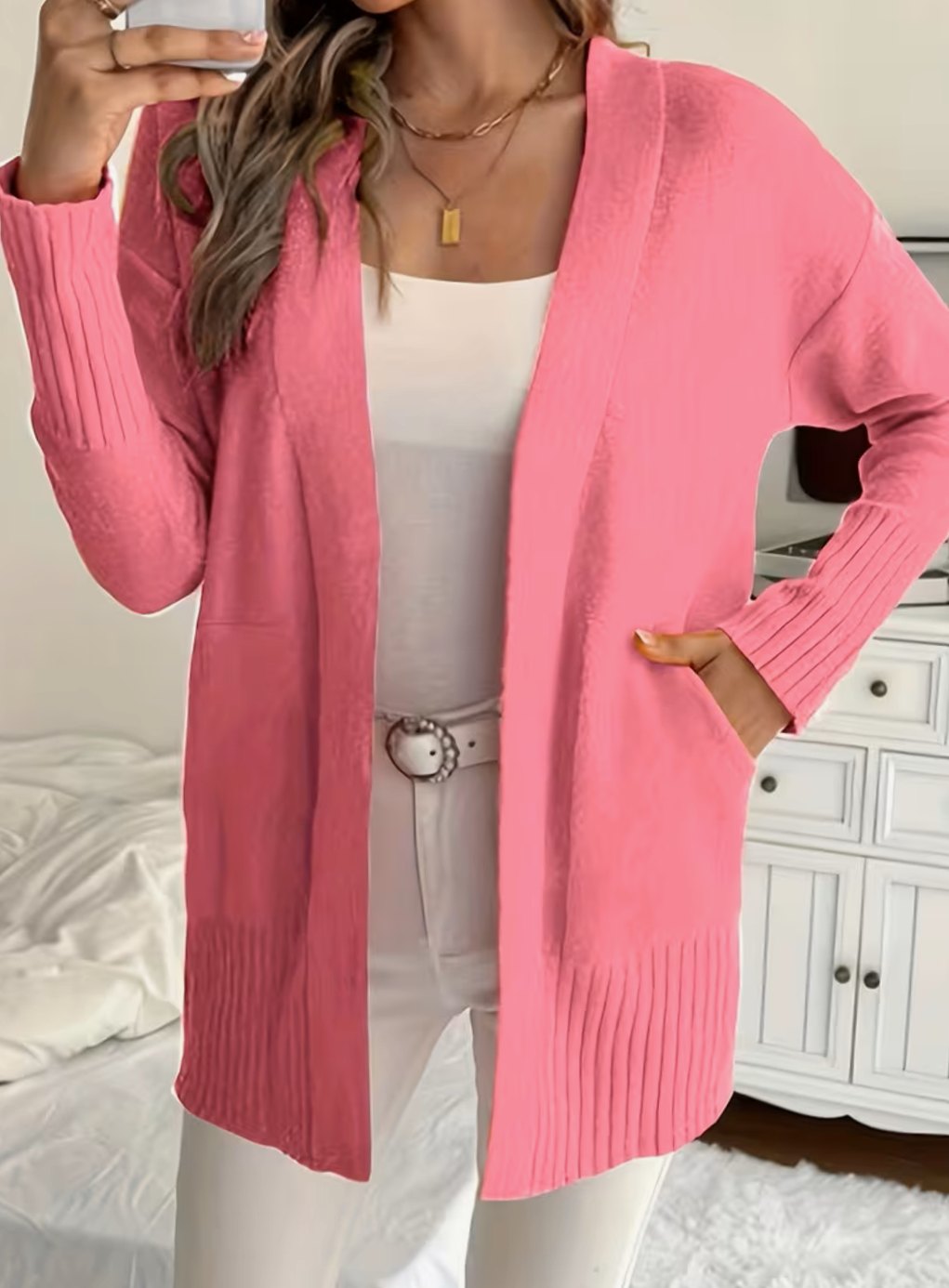 Gilet en maille pour femme à coupe décontractée et devant ouvert
