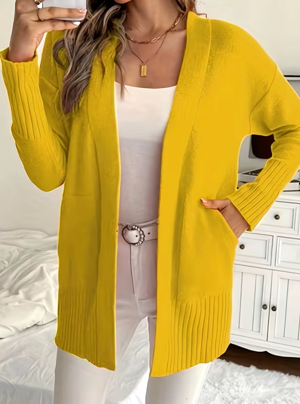 Gilet en maille pour femme à coupe décontractée et devant ouvert