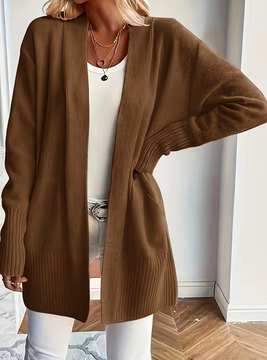 Gilet en maille pour femme à coupe décontractée et devant ouvert
