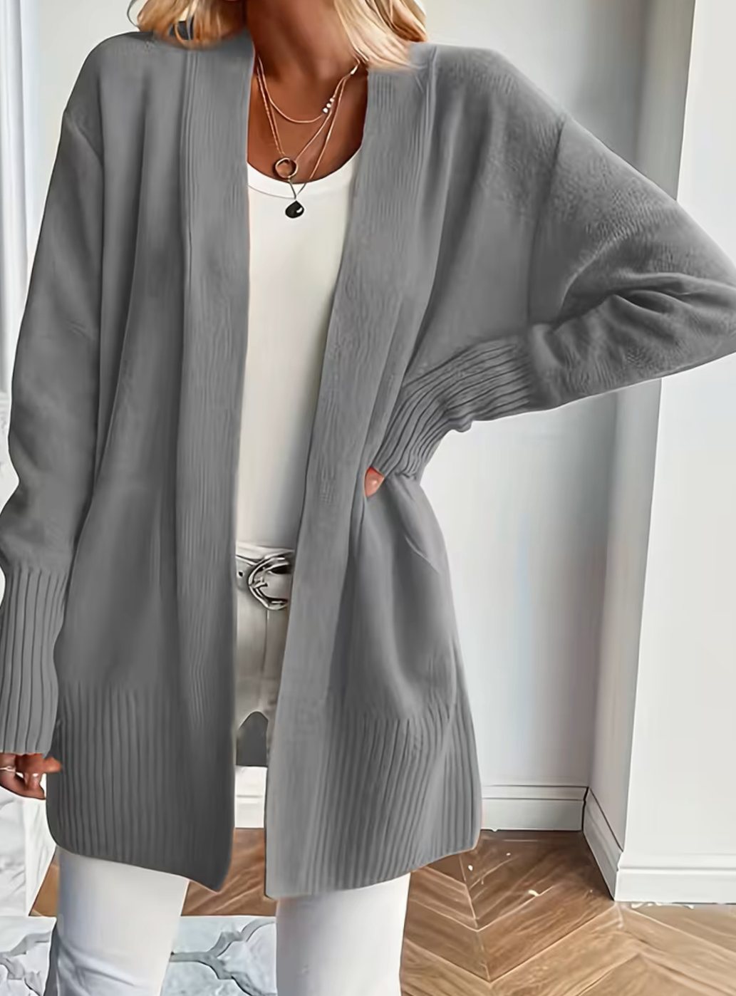 Gilet en maille pour femme à coupe décontractée et devant ouvert