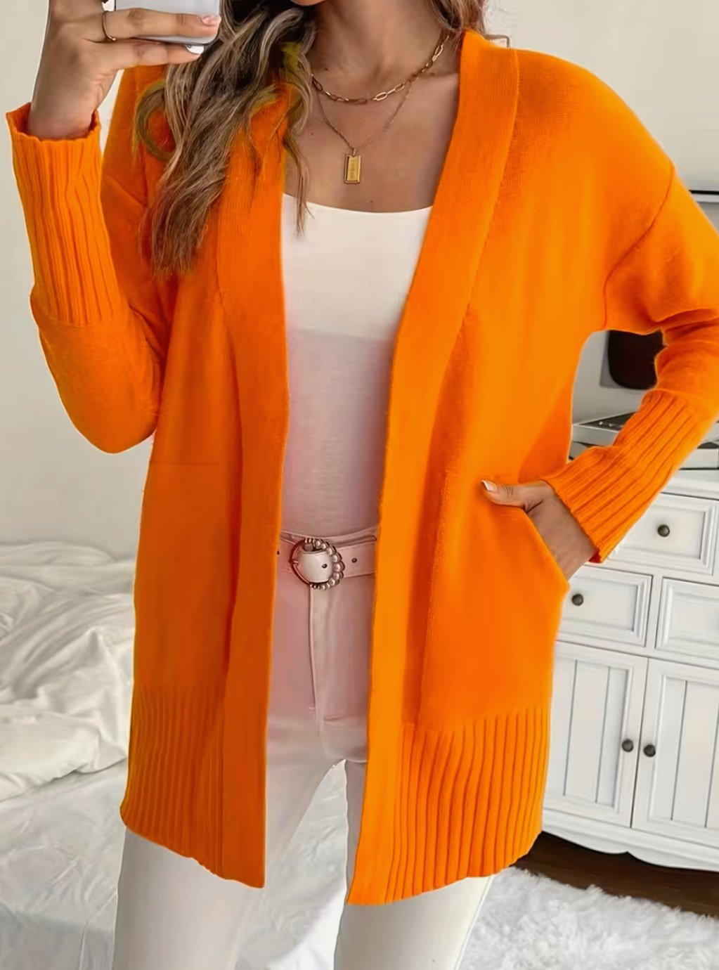 Gilet en maille pour femme à coupe décontractée et devant ouvert