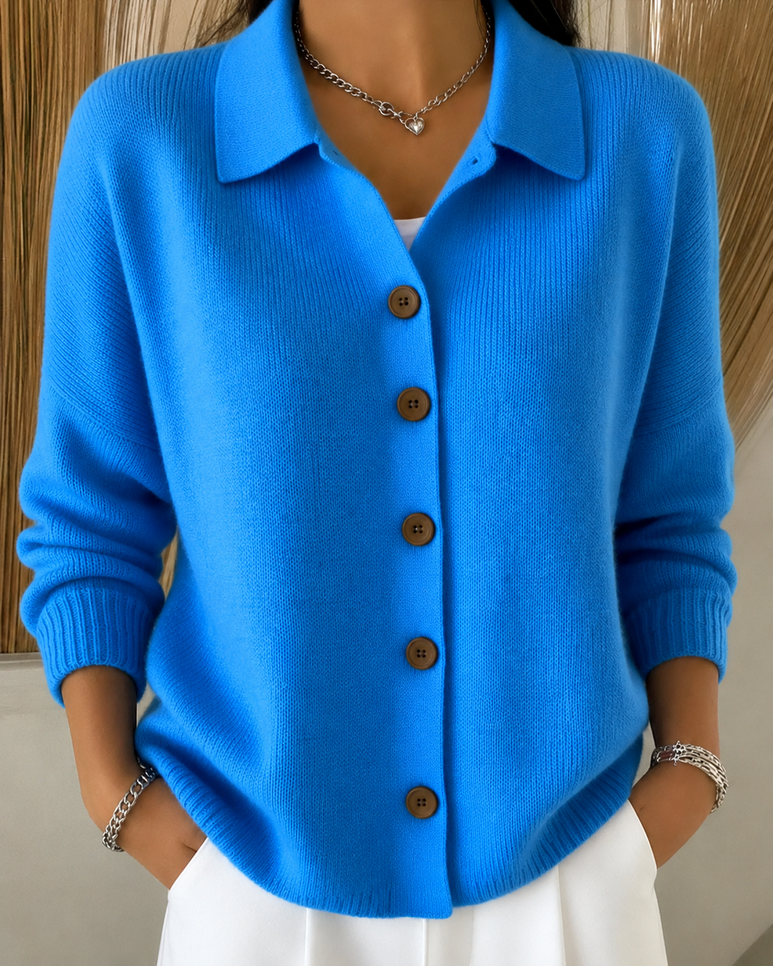 Women's Relaxed Soft-Knit Collared Button-Up Cardigan
