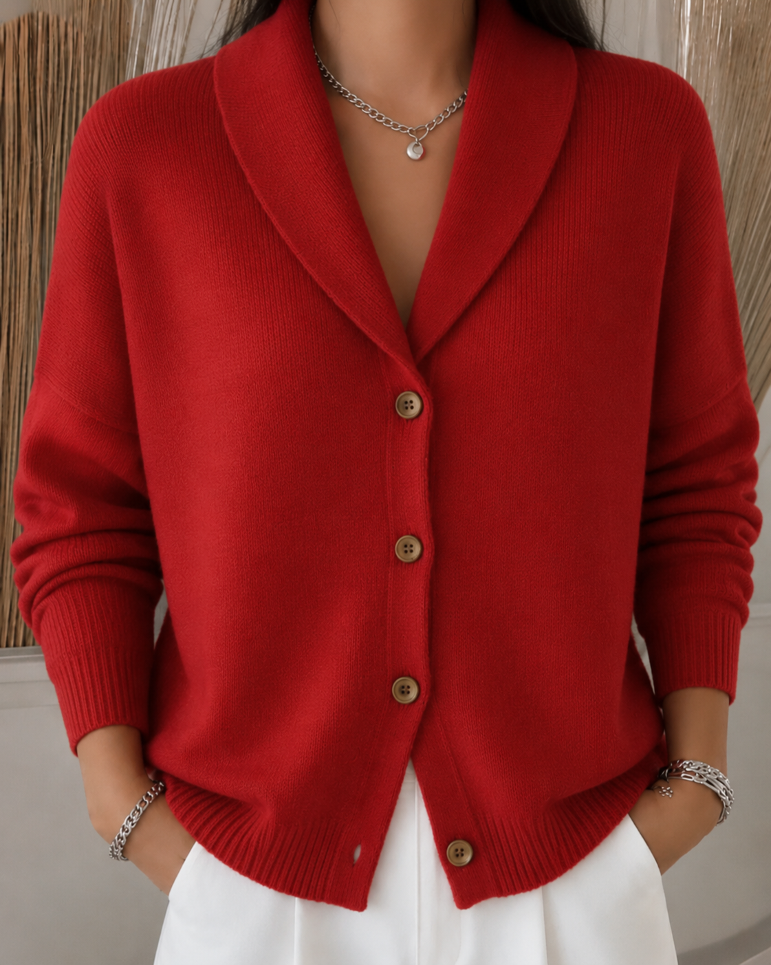 Women's Relaxed Soft-Knit Collared Button-Up Cardigan