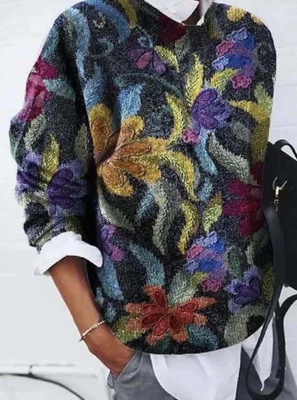 Women's Retro Floral Long-Sleeve Knit Jumper