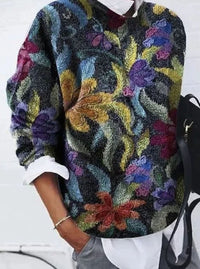 Women's Retro Floral Long-Sleeve Knit Jumper