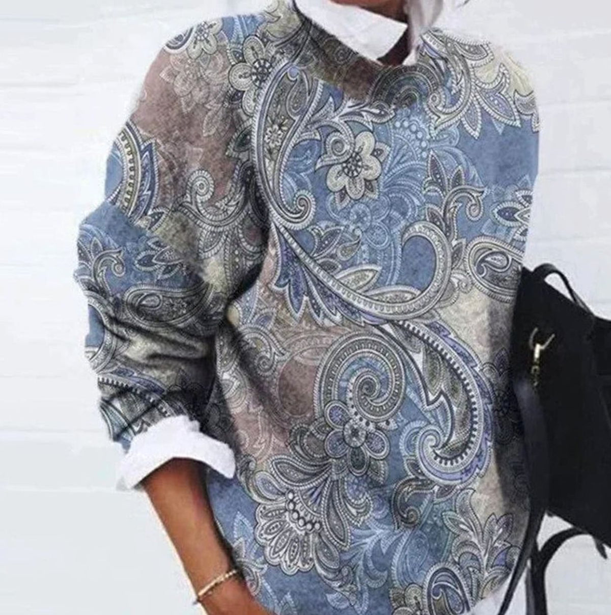Women's Retro Floral Long-Sleeve Knit Jumper