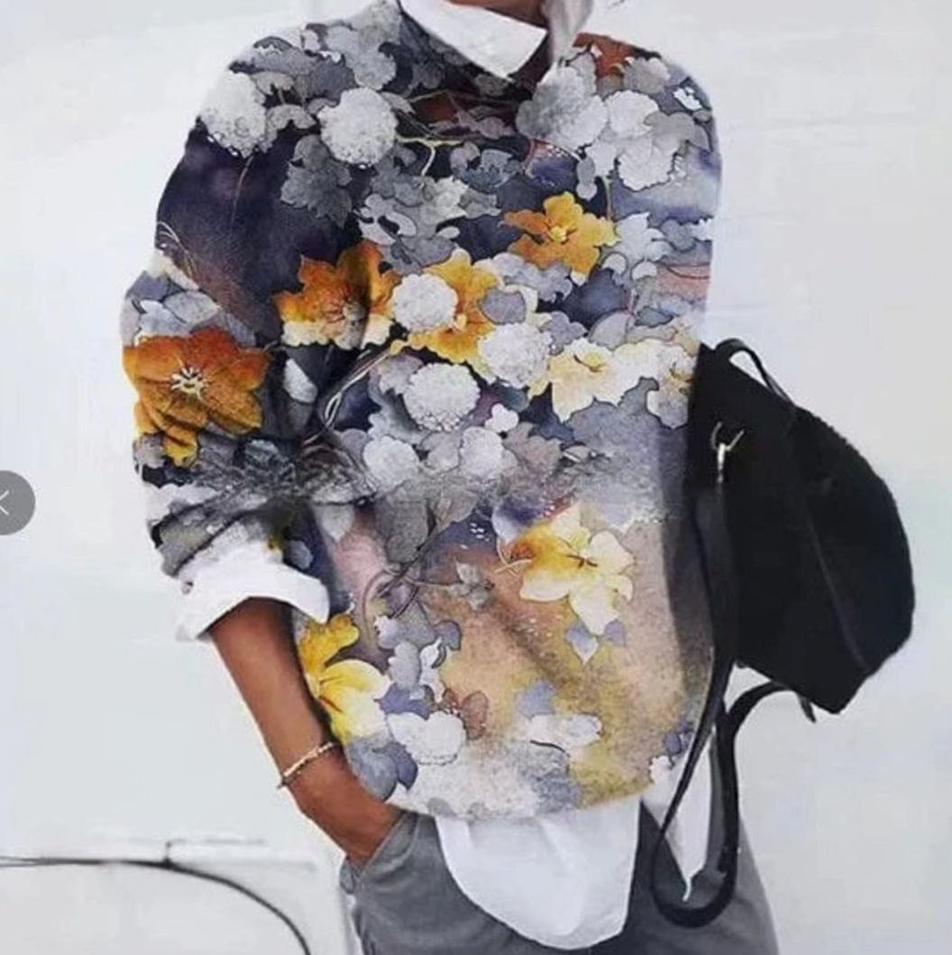 Women's Retro Floral Long-Sleeve Knit Jumper
