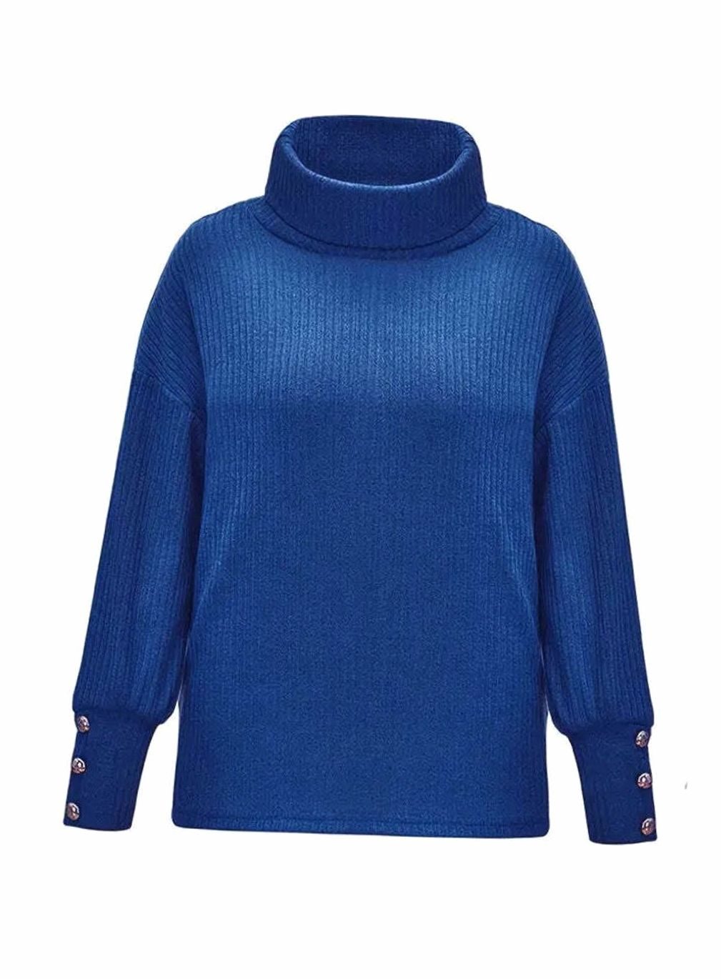 Women's Ribbed Cowl Neck Button-Cuff Knit Pullover Sweater