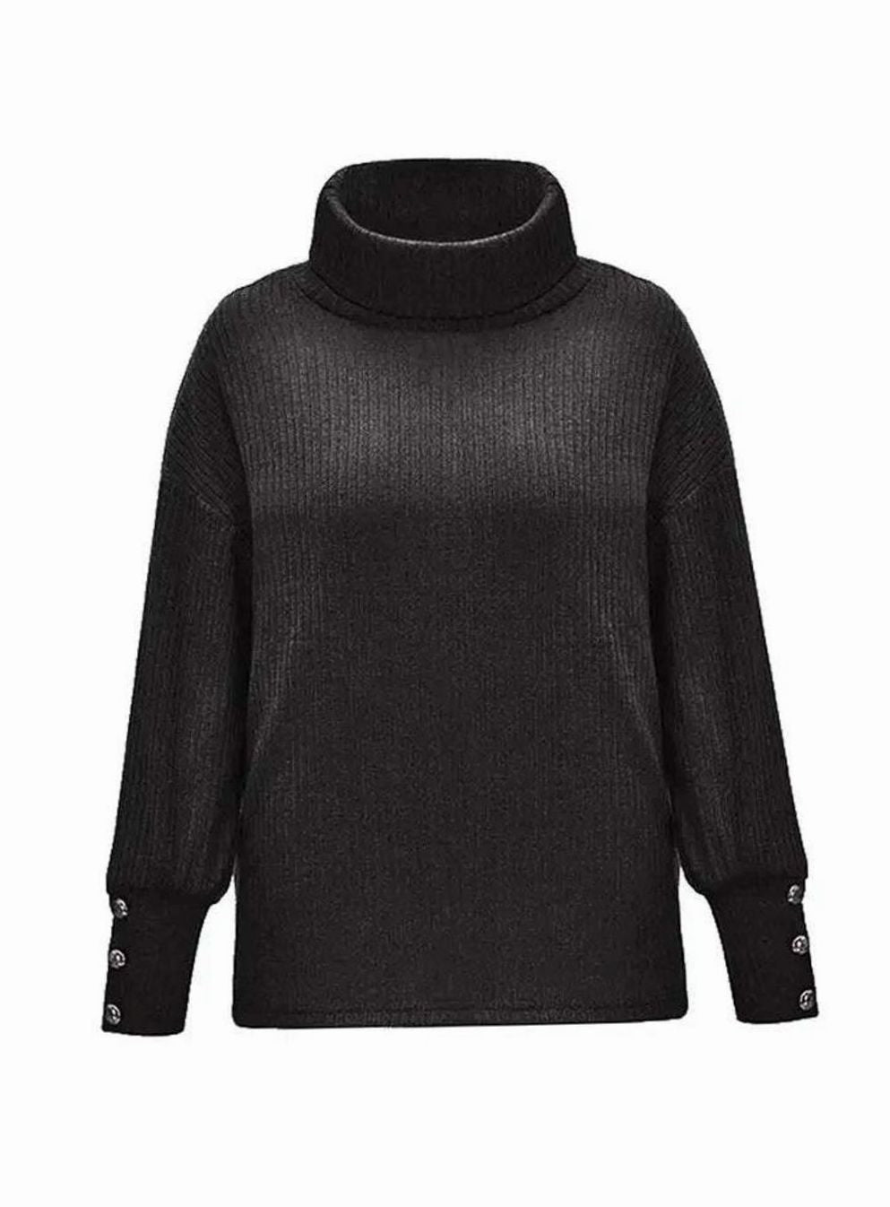 Women's Ribbed Cowl Neck Button-Cuff Knit Pullover Sweater
