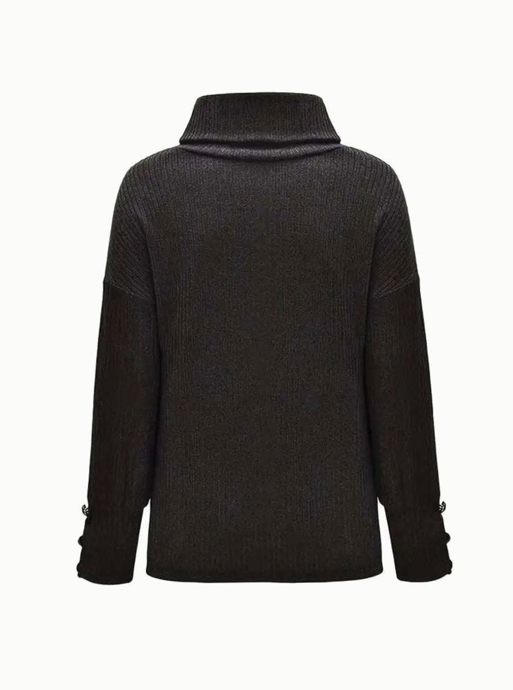 Women's Ribbed Cowl Neck Button-Cuff Knit Pullover Sweater
