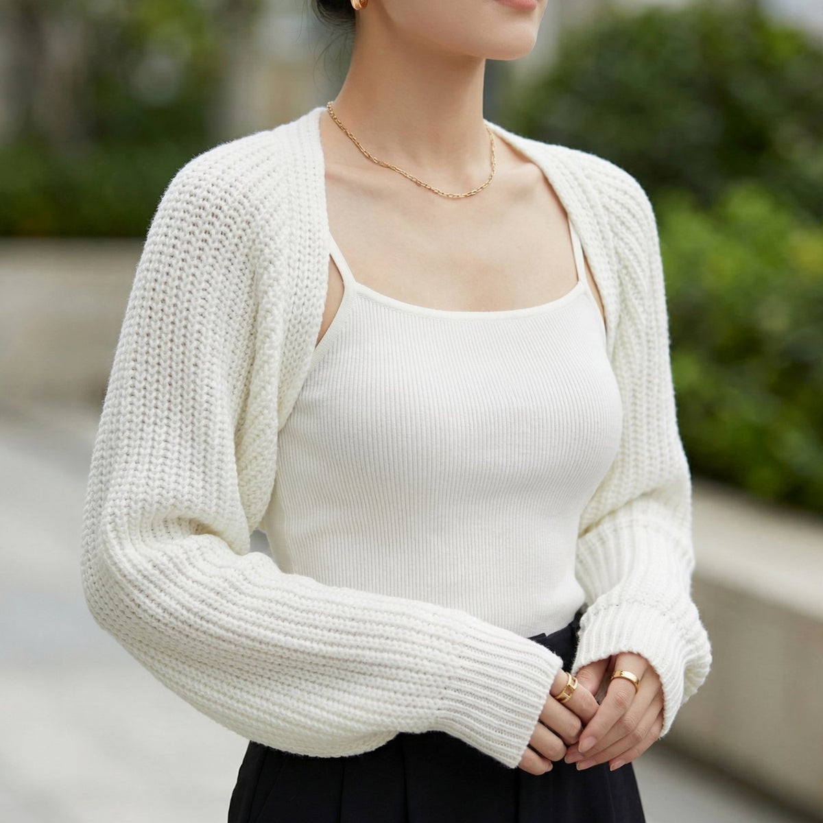 Boléro cardigan court en maille côtelée pour femme