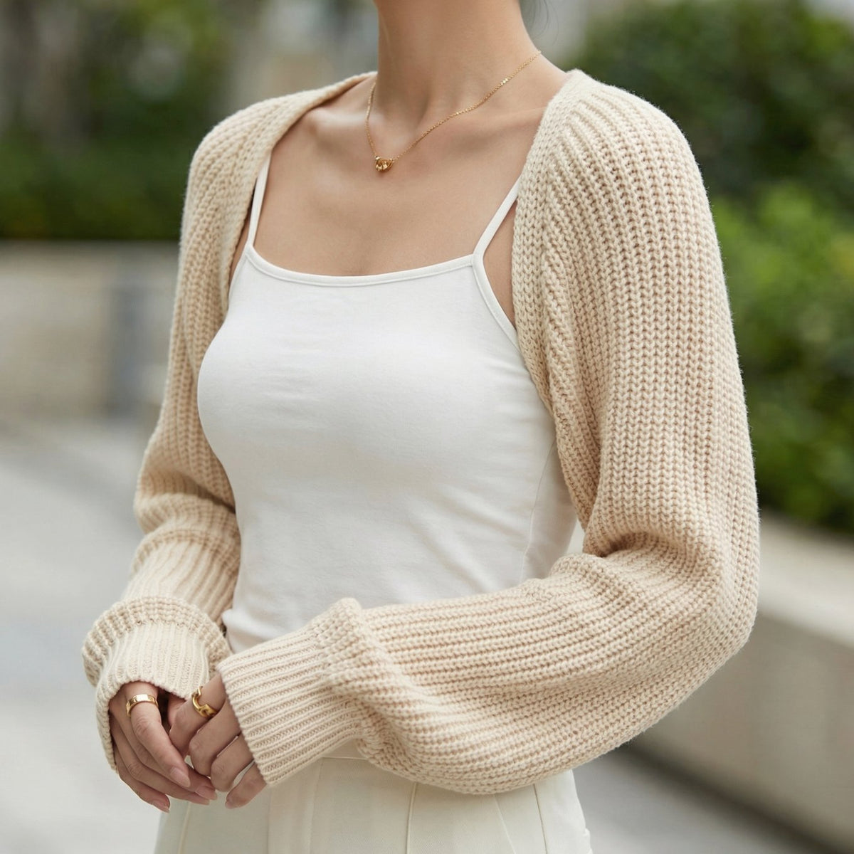 Boléro cardigan court en maille côtelée pour femme