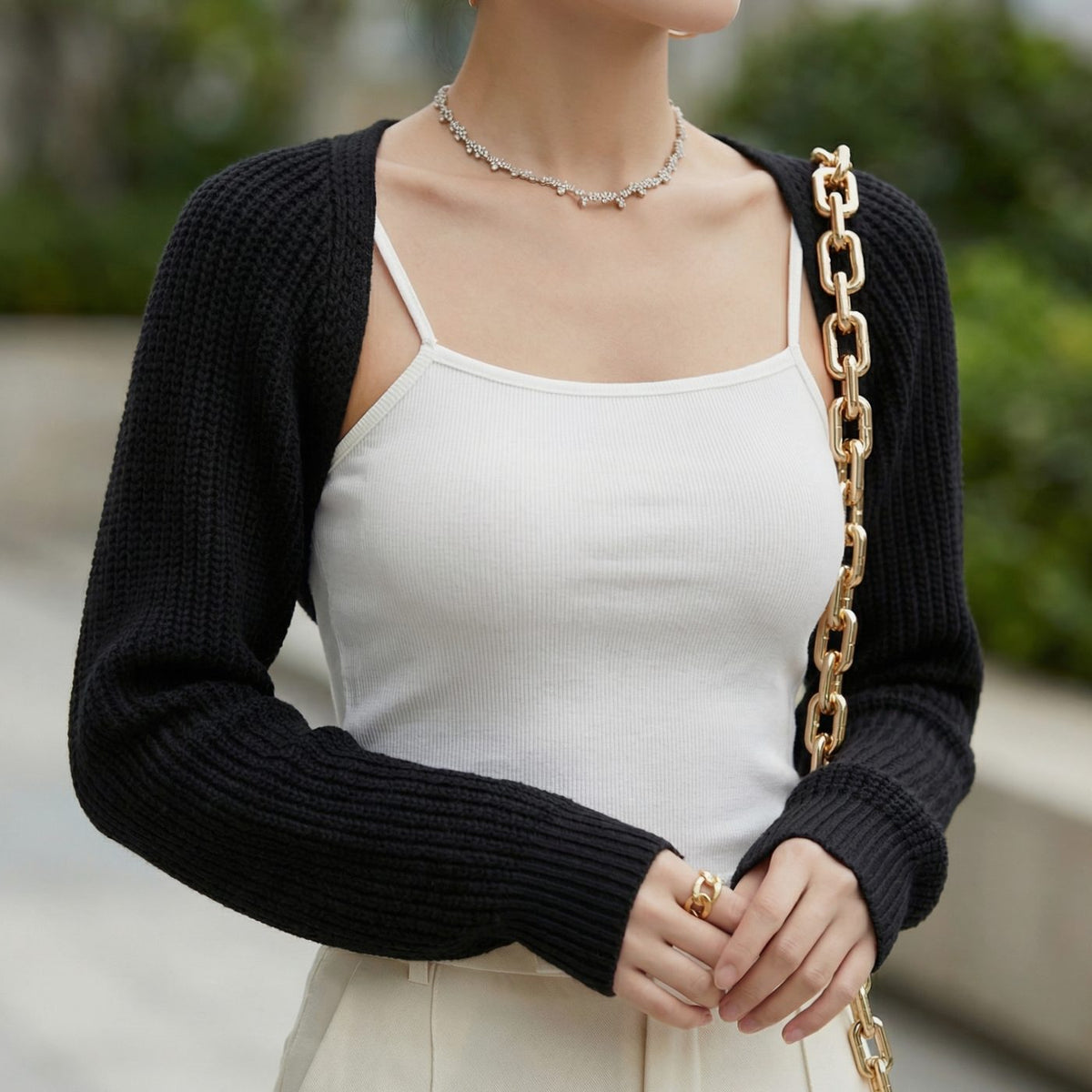 Boléro cardigan court en maille côtelée pour femme