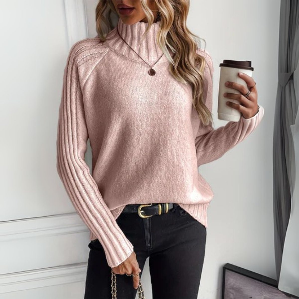Women's Ribbed Raglan-Sleeve Turtleneck Sweater