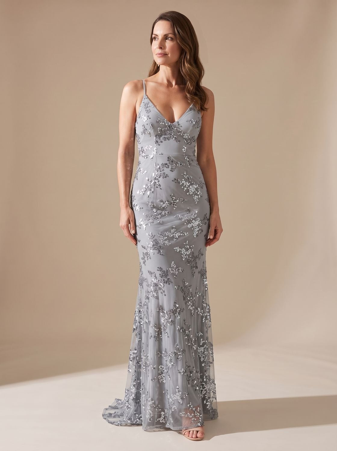 Robe longue de soirée de Noël pour femme, style sirène à sequins, avec bretelles spaghetti et col en V