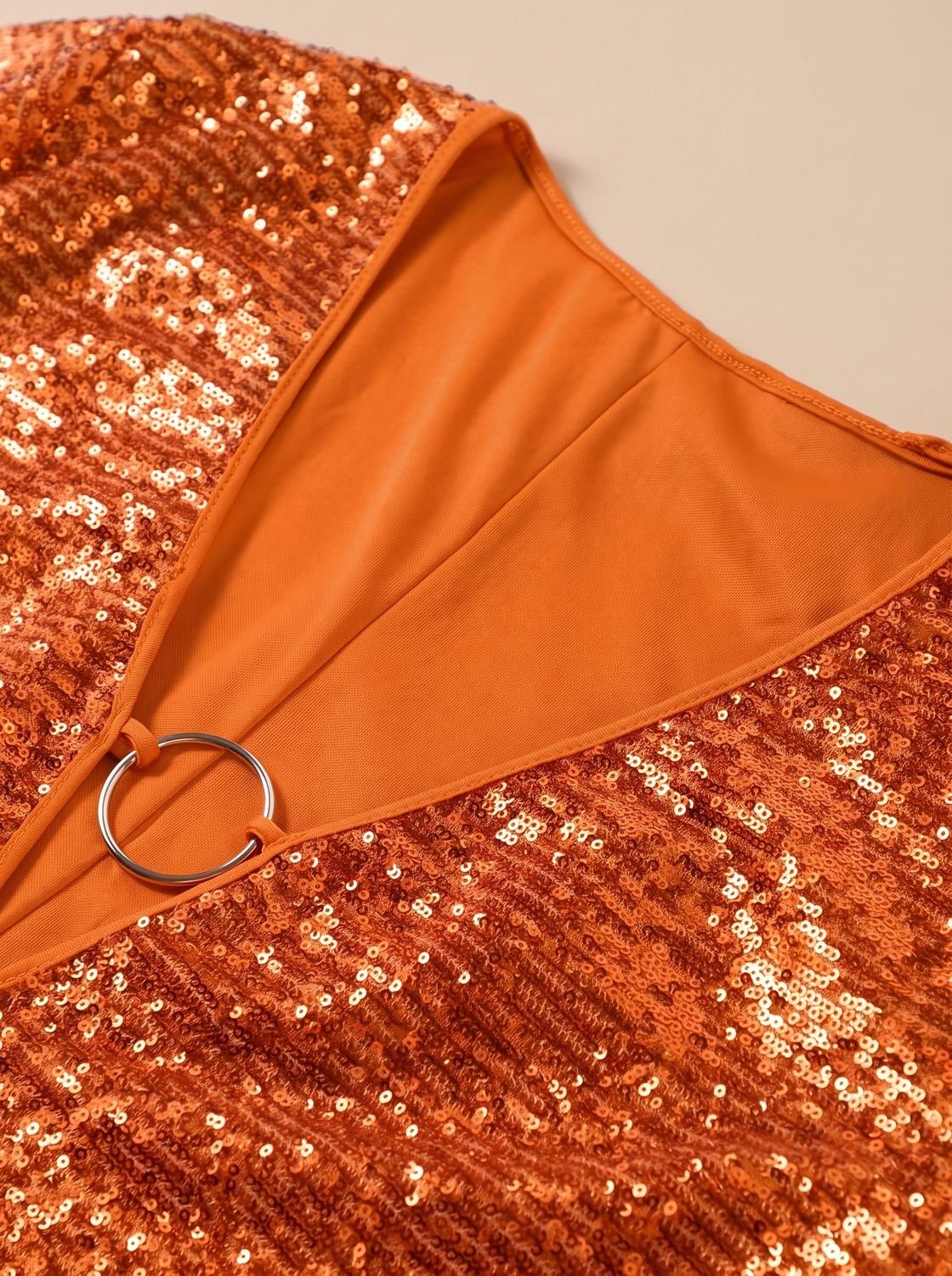 Mini-robe de soirée de Noël à sequins, décolleté plongeant et manches évasées, pour femme
