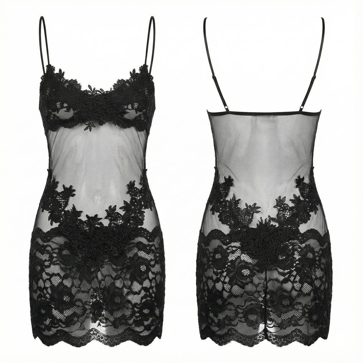 Robe nuisette transparente pour femme en dentelle brodée