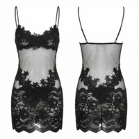 Robe nuisette transparente pour femme en dentelle brodée