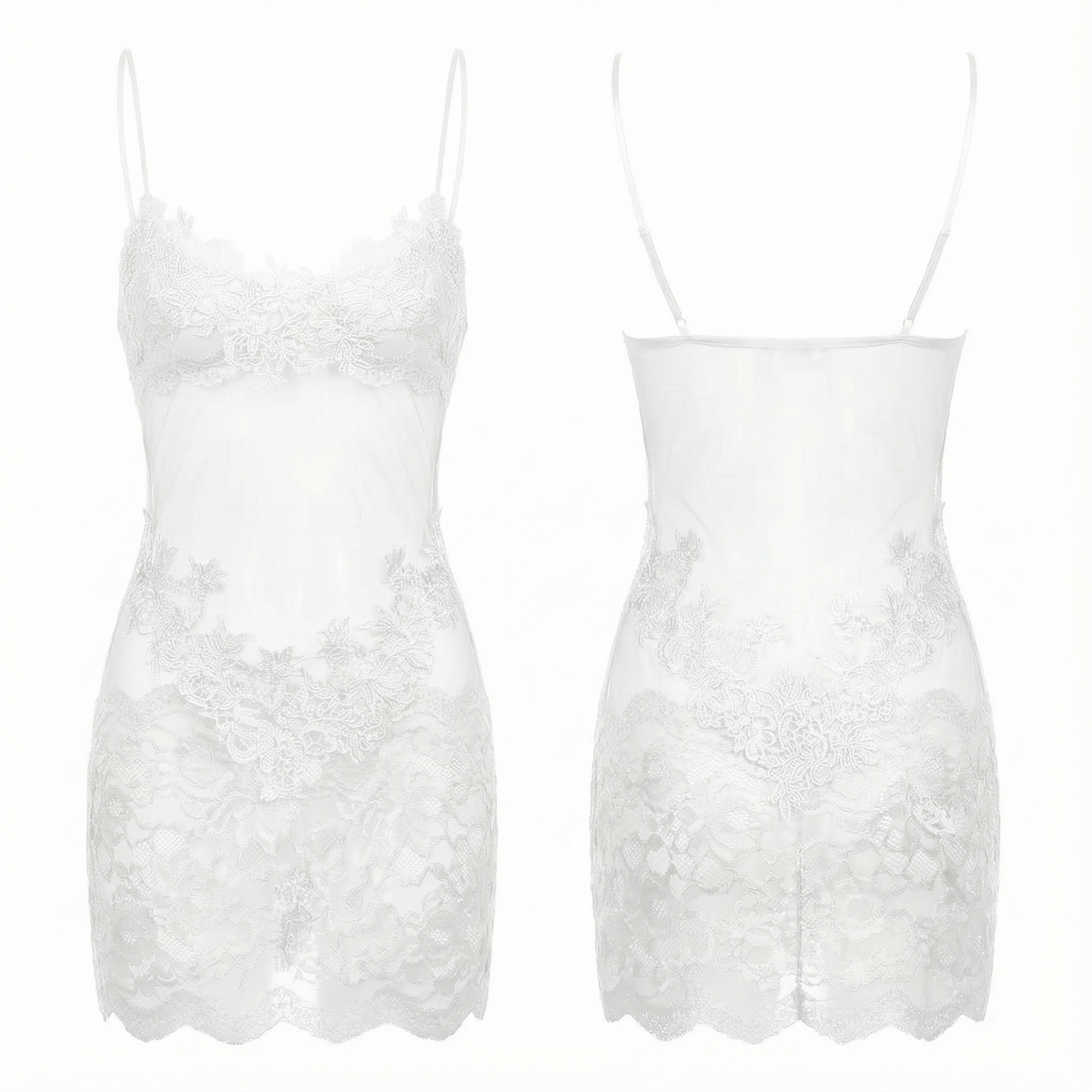 Robe nuisette transparente pour femme en dentelle brodée