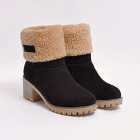 Women's Sherpa-Cuffed Block Heel Winter Snow Boots