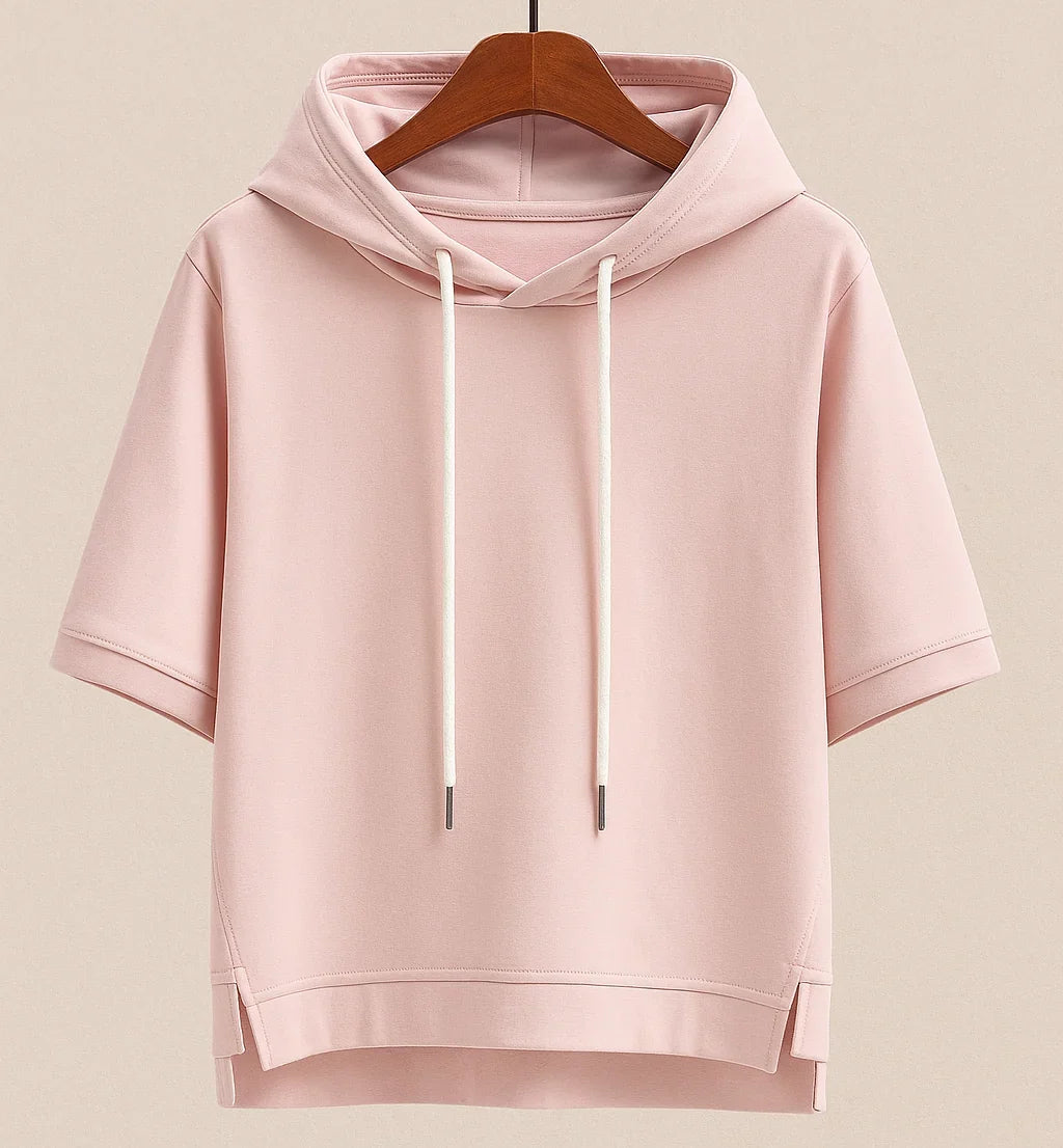 Sweat à capuche à manches courtes en mélange de coton pour femme