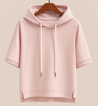 Sweat à capuche à manches courtes en mélange de coton pour femme