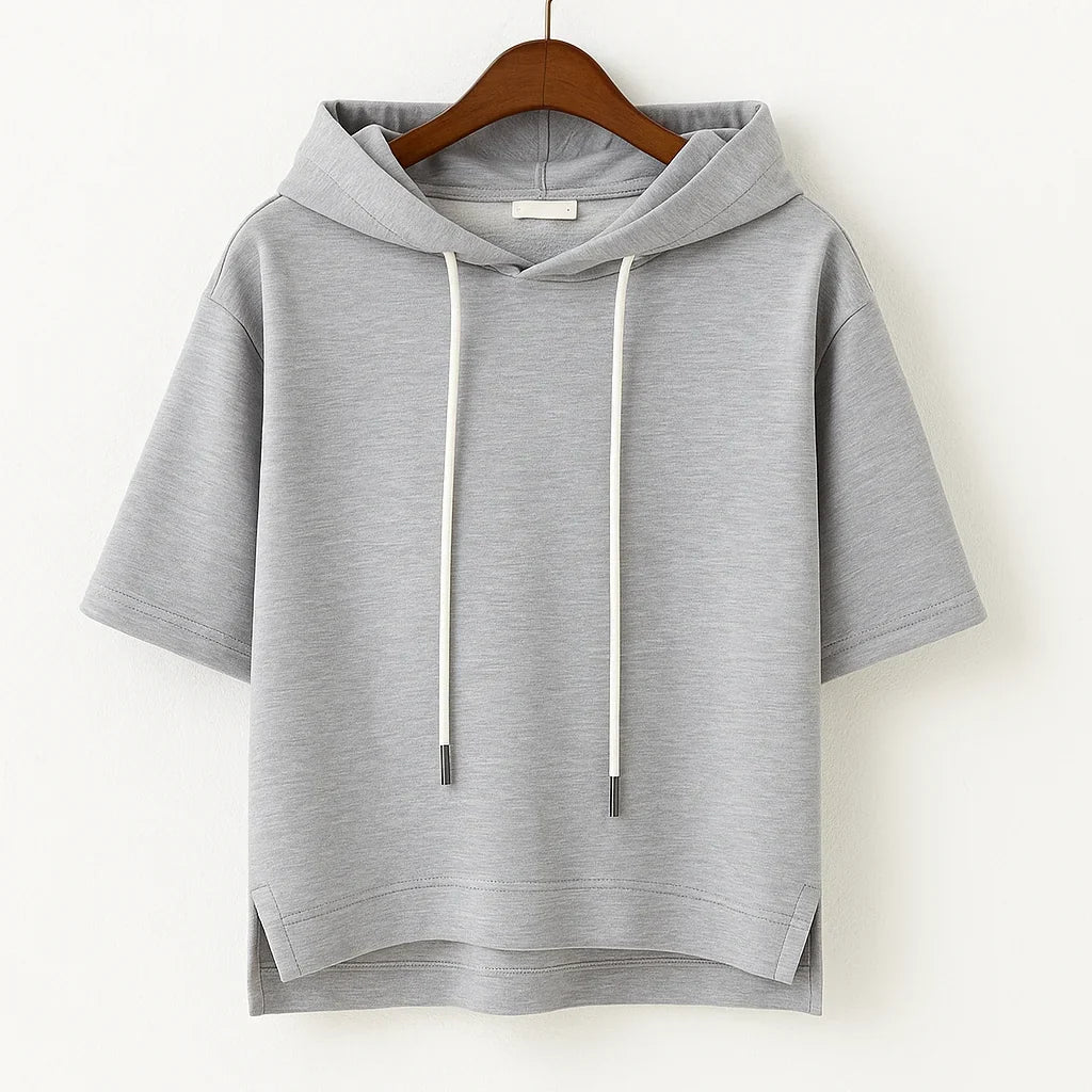Sweat à capuche à manches courtes en mélange de coton pour femme