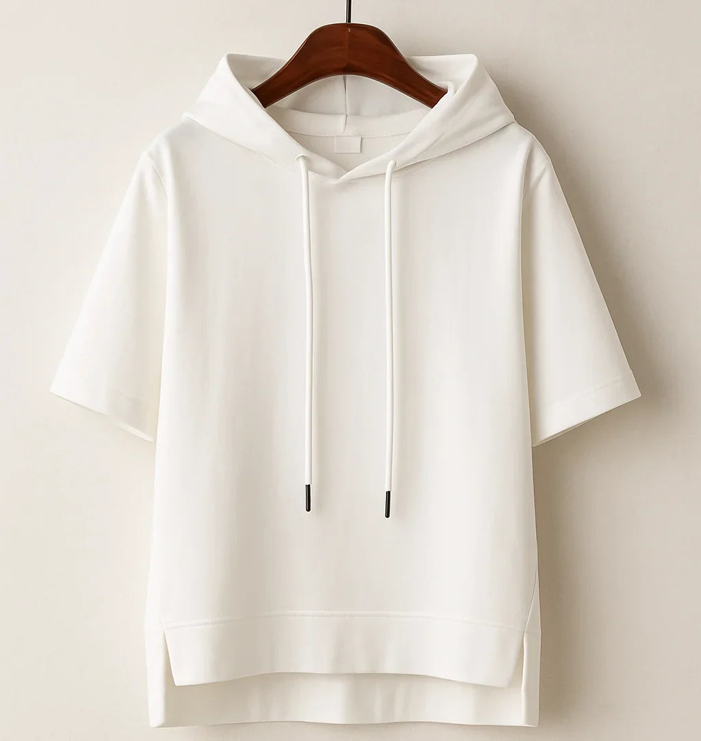 Sweat à capuche à manches courtes en mélange de coton pour femme