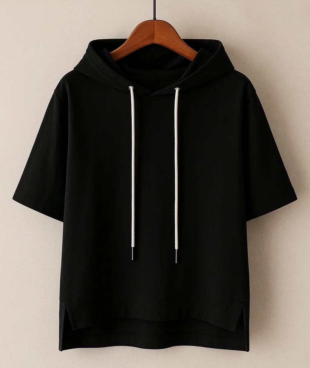 Sweat à capuche à manches courtes en mélange de coton pour femme