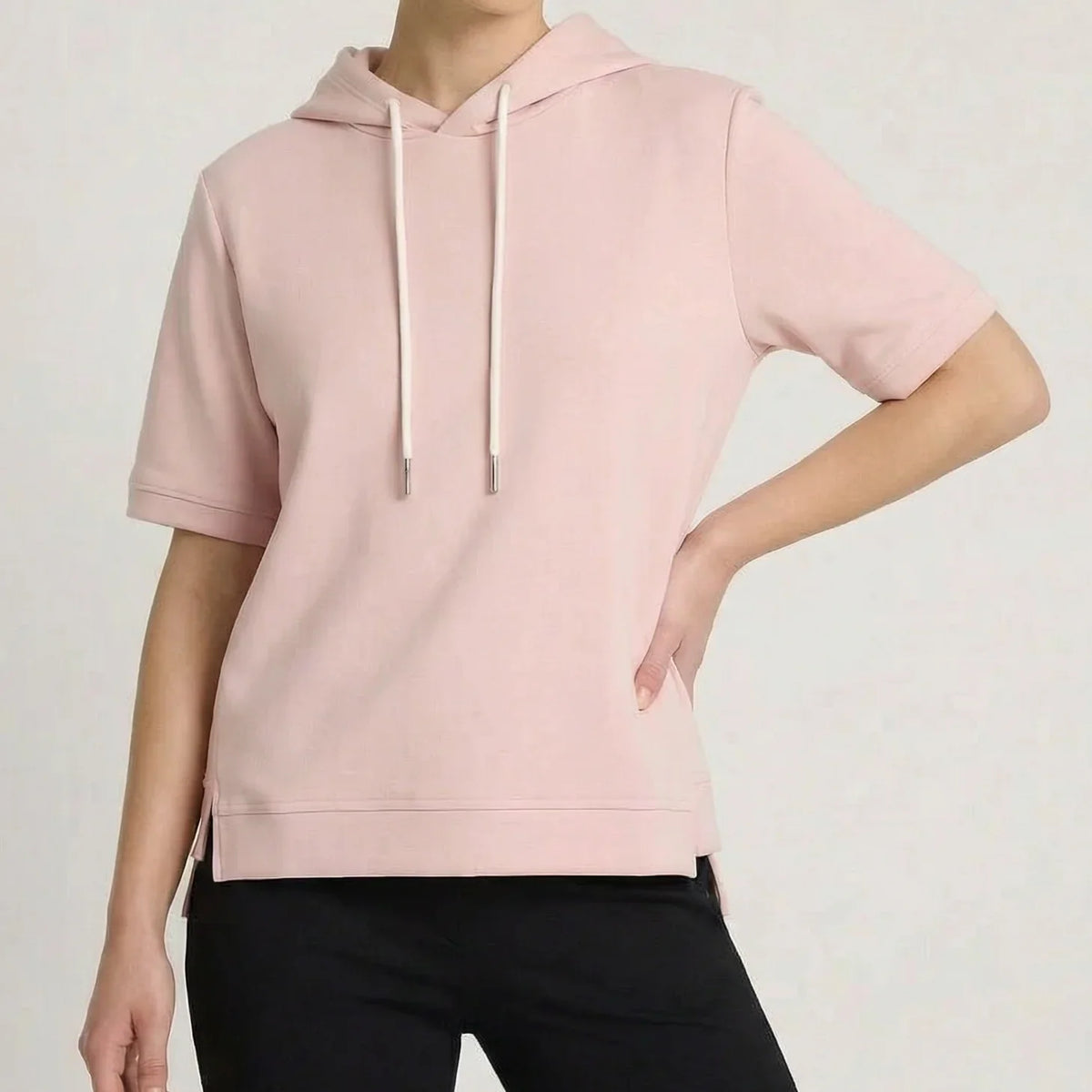 Sweat à capuche à manches courtes en mélange de coton pour femme