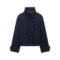 Women's Short Wool Blend Jacket with High Stand-Up Collar