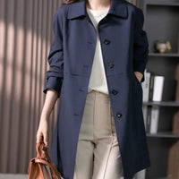 Manteau trench long pour femme, boutonnage simple et fermeture boutonnée sur le devant