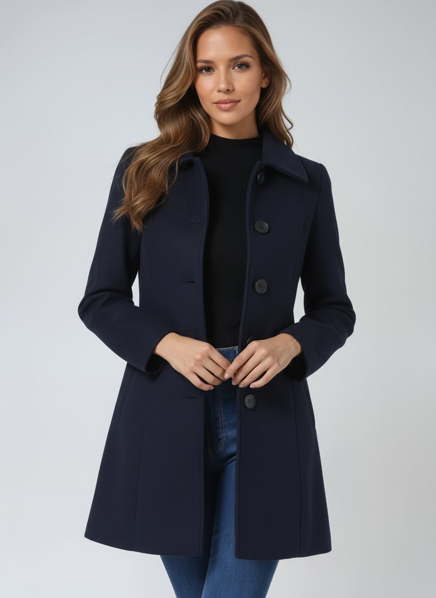 Manteau d'hiver structuré pour femme à revers simple boutonnage