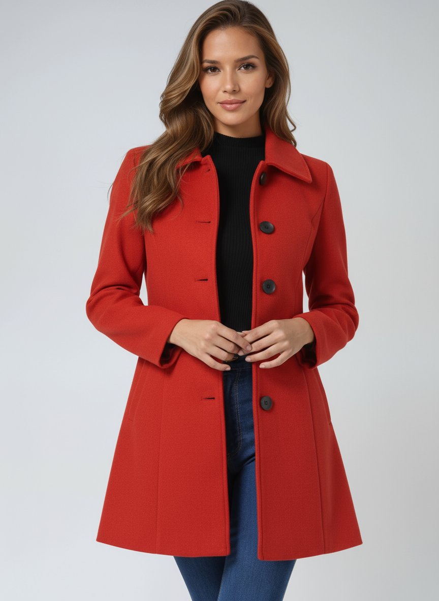 Manteau d'hiver structuré pour femme à revers simple boutonnage