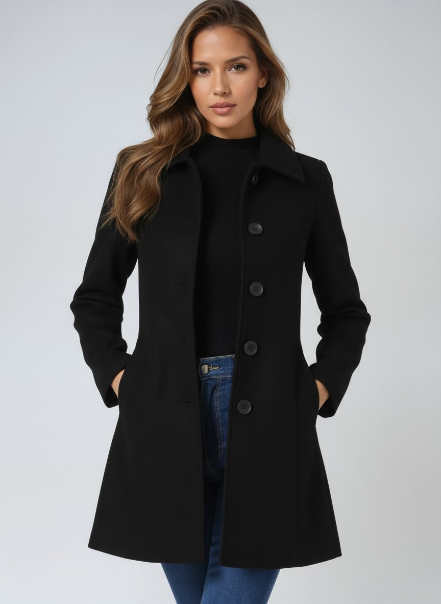 Manteau d'hiver structuré pour femme à revers simple boutonnage