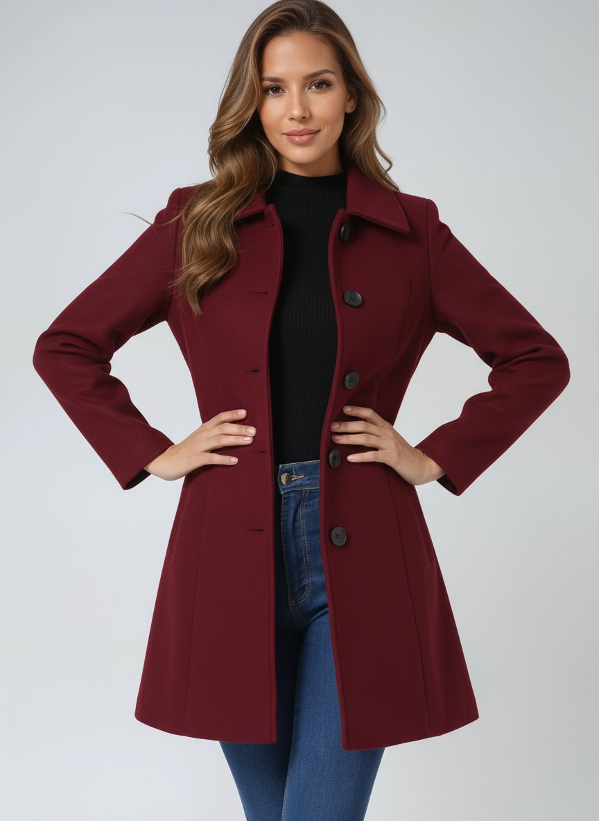 Manteau d'hiver structuré pour femme à revers simple boutonnage