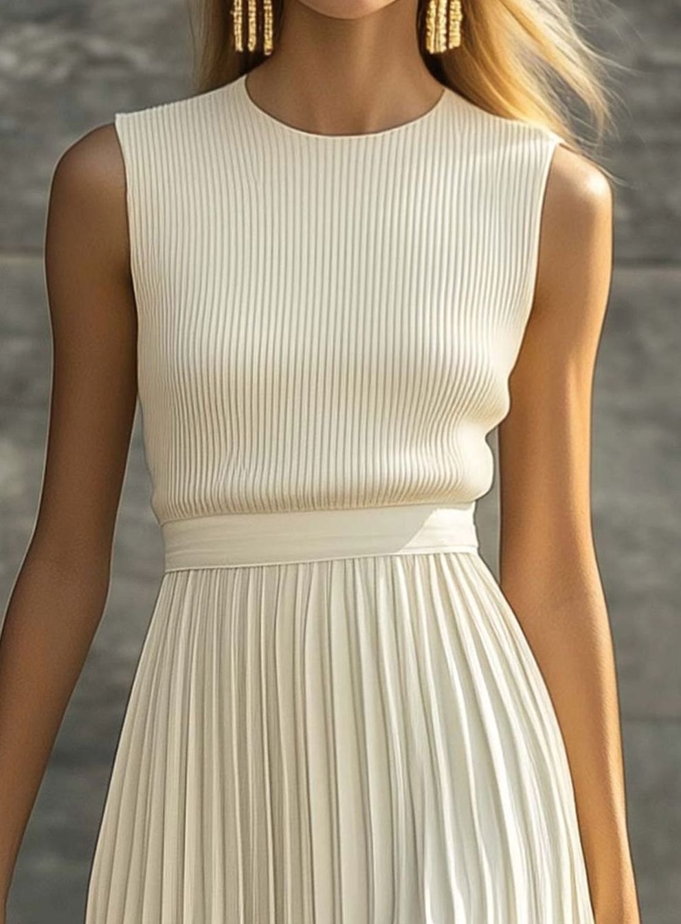 Women's Sleeveless Ribbed Top Pleated Maxi Dress