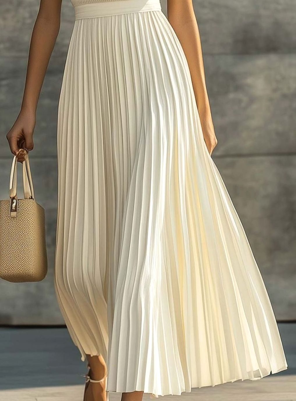 Women's Sleeveless Ribbed Top Pleated Maxi Dress
