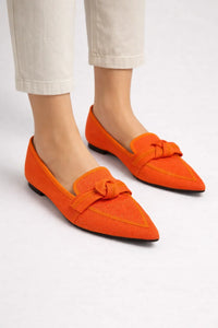 Women's Slip-On Pointed-Toe Knit Bow Loafers with Contrast Trim
