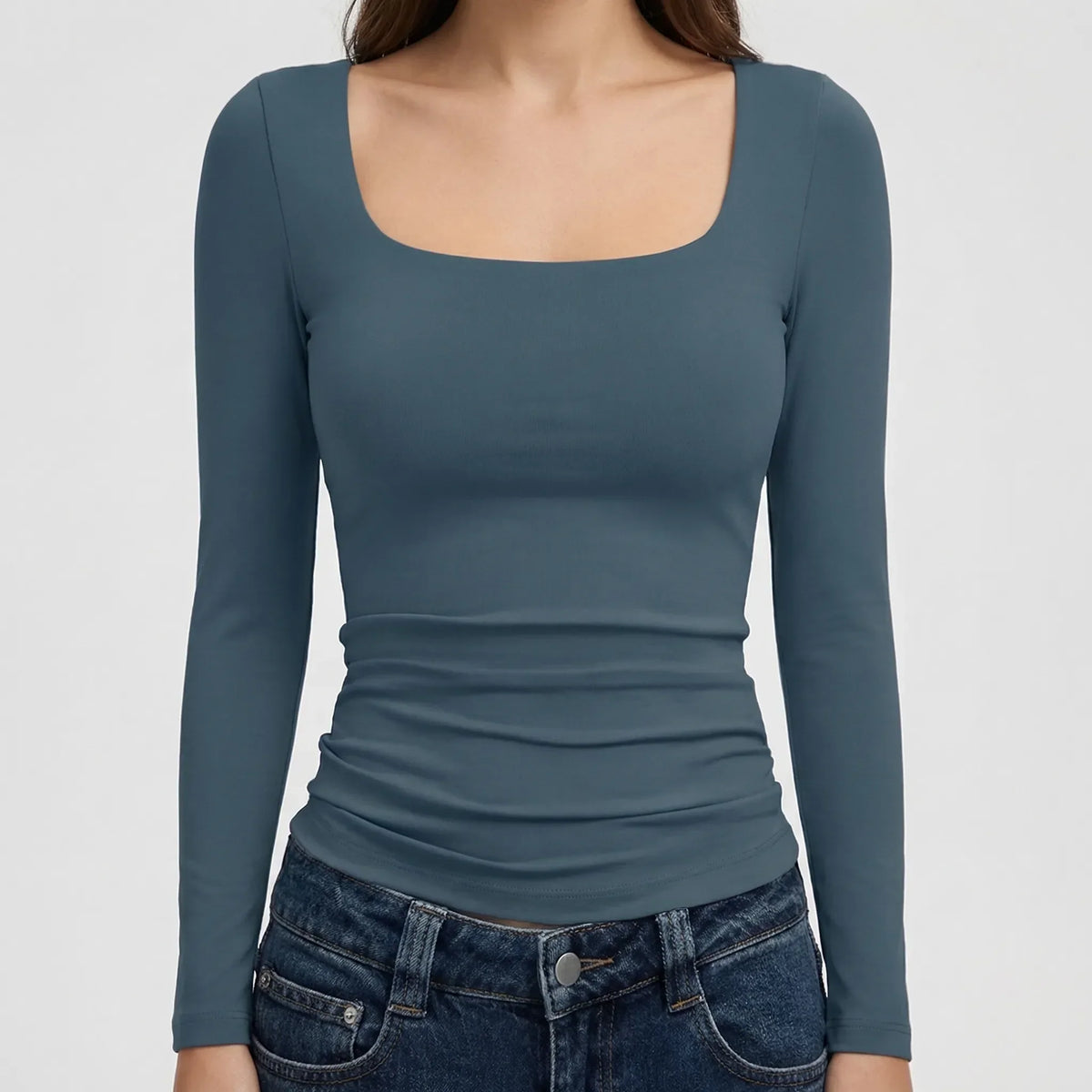 Women's Square Neck Long Sleeve Crop Top
