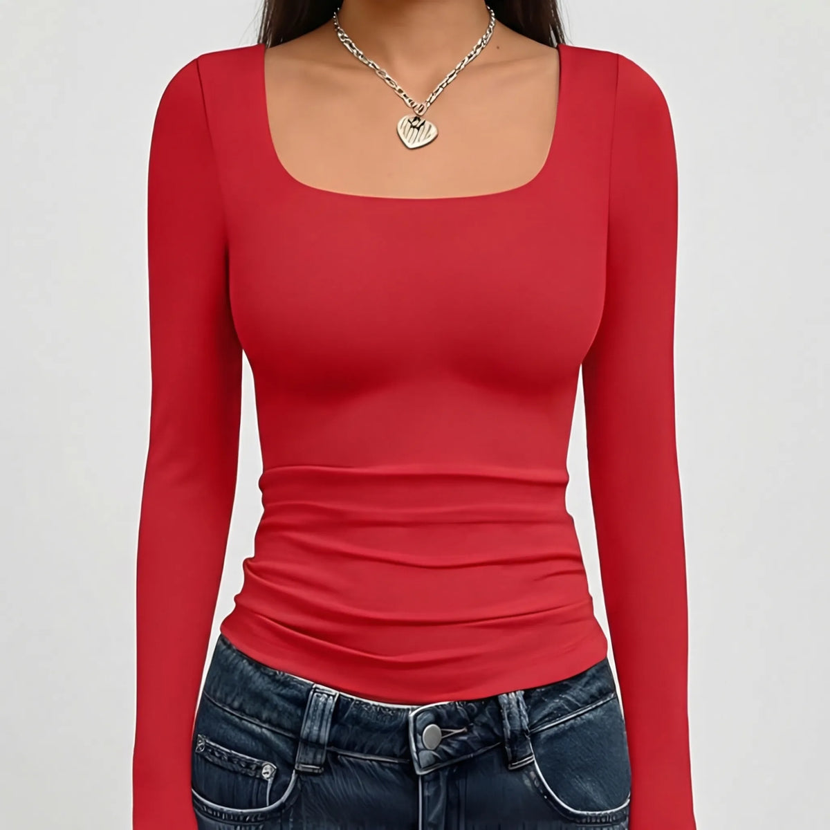 Women's Square Neck Long Sleeve Crop Top